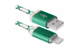 Дата кабель USB 2.0 AM to Lightning 1.0m ACH03-03LT GreenLED backlight Defender (87553) - Фото
