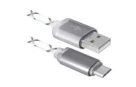 Дата кабель USB08-03LT USB - Micro USB, GrayLED backlight, 1m Defender (87554) - Фото