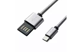 Дата кабель USB 2.0 AM to Micro 5P 1.0m Grey/Black Grand-X (FM02) - Фото