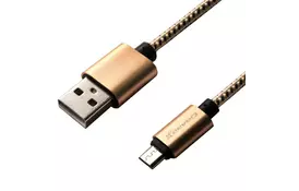 Дата кабель USB 2.0 AM to Micro 5P 1.0m Yellow-Black/Gold Grand-X (FM01YBG) - Фото