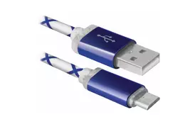 Дата кабель USB08-03LT USB - Micro USB, BlueLED backlight, 1m Defender (87555) - Фото