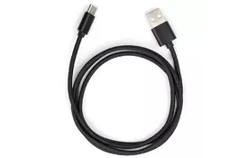 Дата кабель USB 2.0 AM to Type-C 1m nylon black Vinga (VCPDCTCNB1BK) - Фото