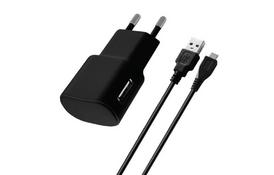 Зарядное устройство Florence USB, 1.0A + cable microUSB black (FW-1U010B-M) - Фото