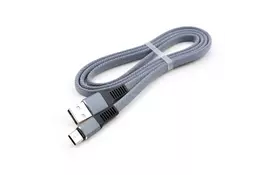 Дата кабель USB 2.0 AM to Type-C 1m flat nylon gray Vinga (VCPDCTCFNB1GR) - Фото