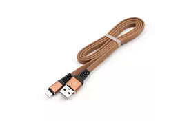 Дата кабель USB 2.0 AM to Lightning 1m flat nylon brown Vinga (VCPDCLFNB1BR) - Фото