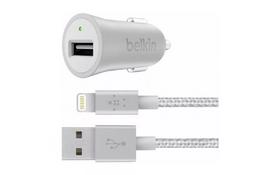 Автомобильное зарядное устройство Belkin Metallic USB 2.4A + Lightning Cable Silver - Фото