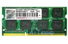 Модуль пам'яті для ноутбука SoDIMM DDR3 4GB 1066 MHz Transcend (TS4GAP1066S) - Фото