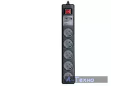 Подовжувач мережі REAL-EL RS-5 USB CHARGE 1.8m, black (EL122500002) - Фото