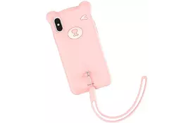 Чехол Baseus для iPhone XS Max Bear Silicone, Pink - Фото