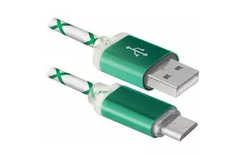 Дата кабель USB08-03LT USB - Micro USB, GreenLED backlight, 1m Defender (87557) - Фото