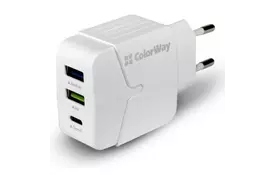 Зарядное устройство ColorWay 2USB + Type-C 3.4A white (CW-CHS005-WT) - Фото
