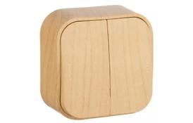 Електроустановочний виріб Вимикач Legrand Quteo 2-клавішний, колір дерево (782262) - Фото