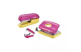 Набор Rapid: степлер + дырокол + антистеплер, розовый/желтый (5000371) - Фото