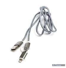 Дата кабель USB 2.0 AM to Lightning + Micro 5P 1.0m cotton PowerPlant (KD00AS1289)