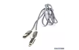 Дата кабель USB 2.0 AM to Lightning + Micro 5P 1.0m cotton PowerPlant (KD00AS1289) - Фото