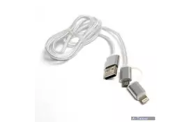 Дата кабель USB 2.0 AM to Lightning + Micro 5P 1.0m cotton PowerPlant (KD00AS1290) - Фото