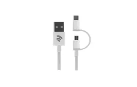 Кабель 2E USB to Micro + Type C, 5V/2.4A, 1m, White - Фото