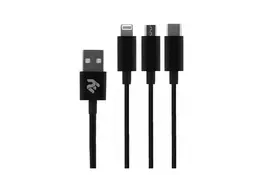Кабель 2E 3in1 USB-C + microUSB + Lightning 1.2m Black - Фото