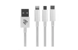 Кабель 2E 3in1 USB-C + microUSB + Lightning 1.2m White - Фото