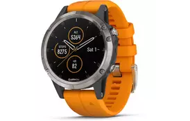 Смарт-часы Garmin Fenix 5 Plus Sapphire Titanium with Orange Silicone (010-01988-73) - Фото
