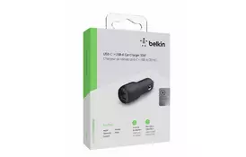 Зарядное устройство Belkin Car Charger (18W) Power Delivery Port USB-C, (12W) USB-A, bl (F7U100BTBLK) - Фото