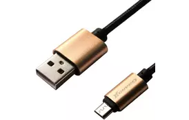 Дата кабель USB 2.0 AM to Micro 5P 1.0m Cu, 2,1A, Black/Gold Grand-X (FM01BG) - Фото