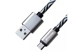 Дата кабель USB 2.0 AM to Micro 5P 1.0m Cu, 1.5A, White/Black Grand-X (FM05WB) - Фото