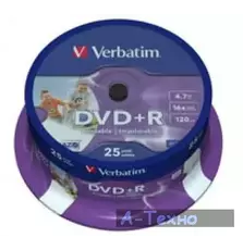 Диск DVD Verbatim 4.7Gb 16X CakeBox 25шт Silver (43500)