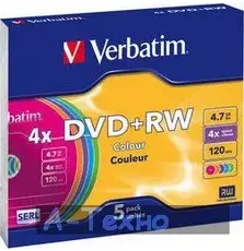 Диск DVD Verbatim 4.7Gb 4x SlimCase 5шт Color (43297)