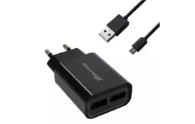 Зарядное устройство Grand-X 5V 2.4A 2xUSB + cable USB-microUSB (CH-45UMB) - Фото