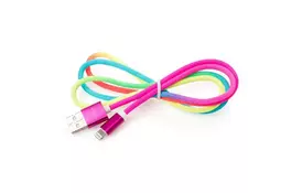 Дата кабель USB 2.0 AM to Lightning 1.0m rainbow nylon Vinga (VCPDCLCOLNB1RS) - Фото