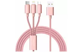 Дата кабель USB 2.0 AM to Lightning + Micro 5P + Type-C 1.2m Rose Gold Rock (RCB0436-Rose Gold) - Фото