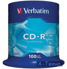 Диск CD Verbatim 700Mb 52x Cake box 100шт Extra (43411)