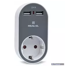 Зарядное устройство REAL-EL USB-устройств + розетка (CS-20)