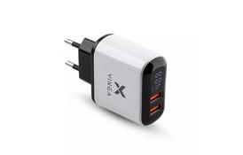 Зарядное устройство Vinga 2 Port QC3.0 Display Wall Charger (VWCQAADW) - Фото