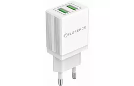 Зарядное устройство Florence 2USB 2A + Lightning cable white (FL-1021-WL) - Фото