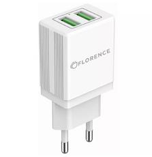 Зарядное устройство Florence 2USB 2A + Type-C cable white (FL-1021-WT)