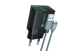 Зарядное устройство MakeFuture 2.4A 2USB Auto-ID Black + кабель Lightning (MCWC-L22BK) - Фото
