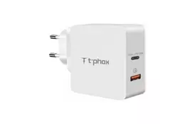 Зарядное устройство T-PHOX 48W Fast Charge-TYPE-C PD 30W+QC3.0 18W (White) (Apace Wall 48W (W)) - Фото