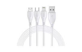 Дата кабель USB 2.0 AM to Lightning + Micro 5P + Type-C 1.2m White T-PHOX (T-F831 White) - Фото