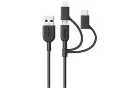 Дата кабель USB 2.0 AM to Lightning + Micro 5P + Type-C 0.9m V3 black Anker (A8436H11) - Фото