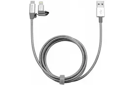 Дата кабель USB 2.0 AM to Lightning + Micro 5P 1.0m silver Verbatim (48869) - Фото