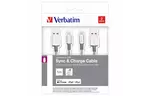Дата кабель USB 2.0 AM to Lightning 1.0m + 1.0m silver Verbatim (48872)