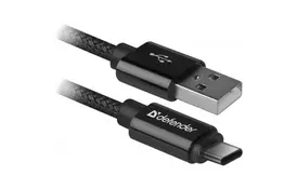 Дата кабель USB 2.0 AM to Type-C 1.0m USB09-03T PRO Black Defender (87814) - Фото