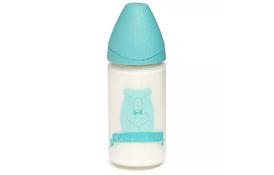 Бутылочка для кормления Suavinex Смысл жизни, 240 мл, стеклянная, бирюзовая с чехлом (303004) - Фото