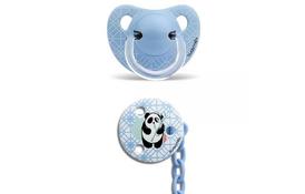 Пустышка Suavinex Истории панды, 6-18 мес с клипсой голубая (304025) - Фото