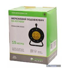 Сетевой удлинитель PowerPlant на катушке 15 м, 4 розетки (JY-2002/15) (PPRA10M150S4)