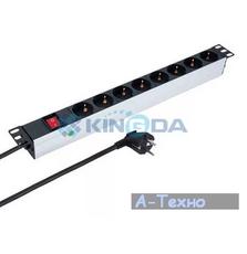 Силовой блок Kingda 19" 1U 8xSchuko, выключатель, кабель 2м (KD-PDU-GM-1U-P8)