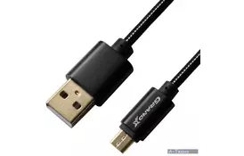 Дата кабель USB 2.0 AM to Micro 5P 1.0m Cu, 2.1A, Black Grand-X (MM-01B) - Фото