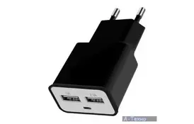 Зарядное устройство Florence 2*USB, 2.0A black (FW-2U020B) - Фото